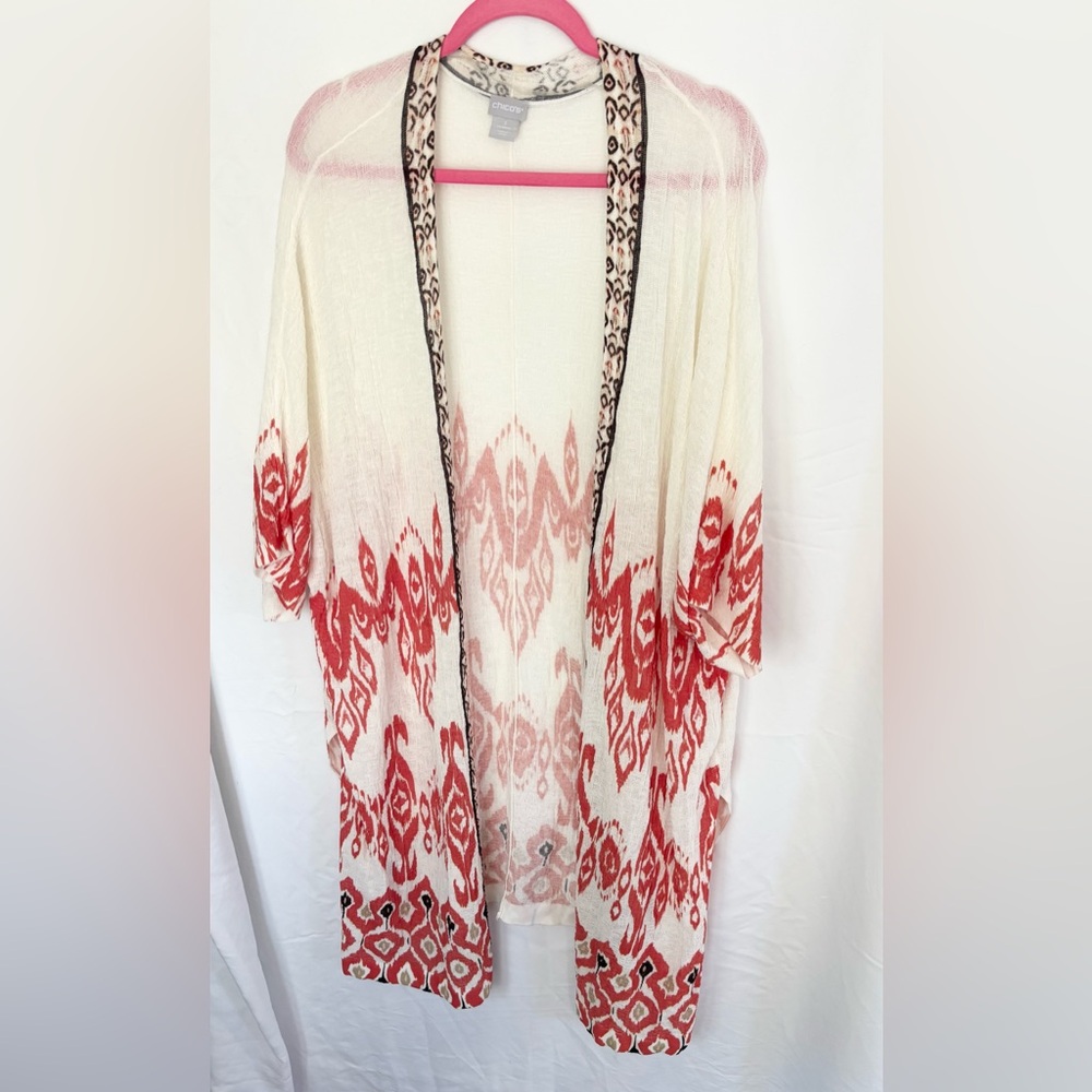 Chico's orange and Cream boho Patterned kimono size 3